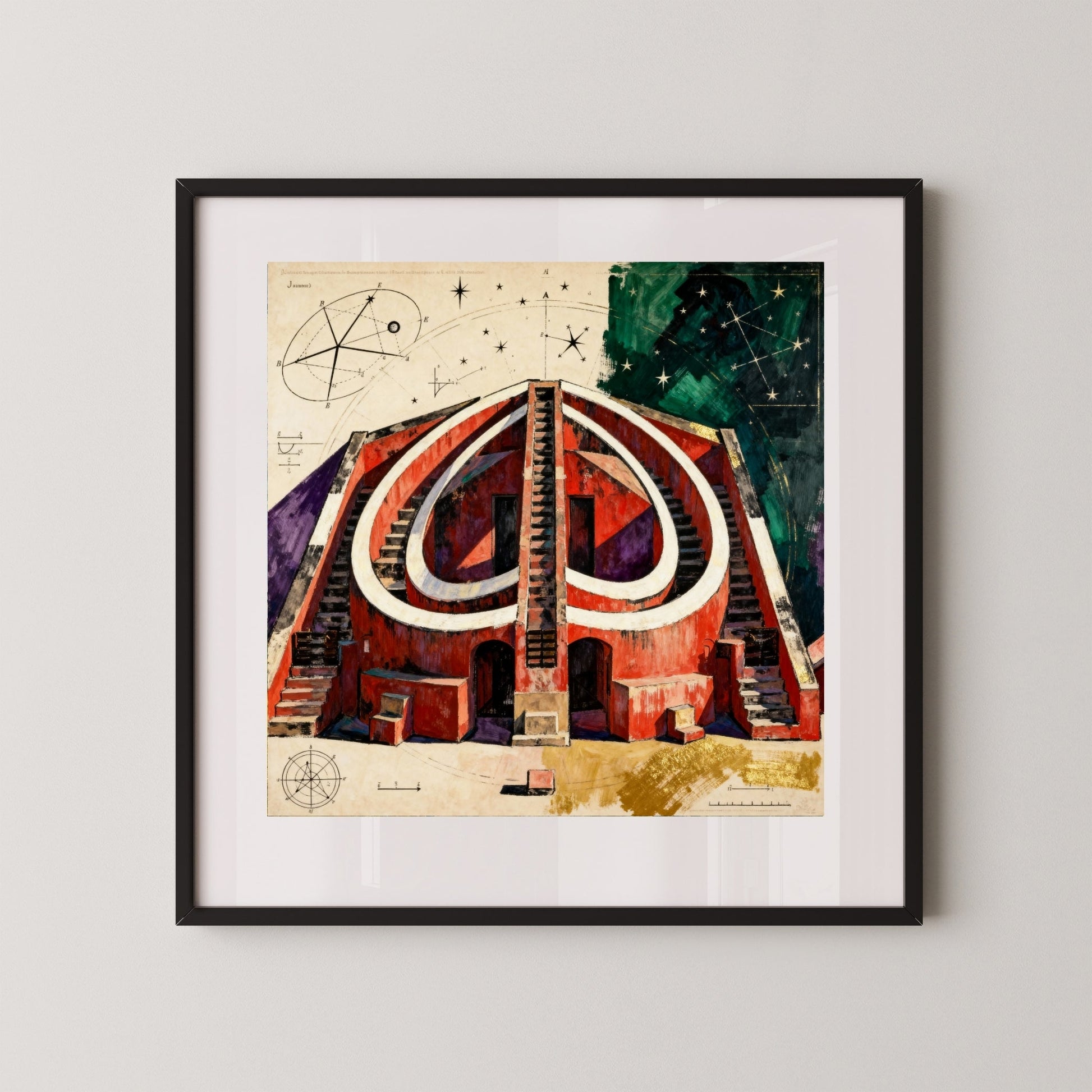 Celestial Geometry – Jantar Mantar Inspired Indian Architecture Wall Art 1 : 1 Square Premium Wall Art Canvas by MeriDeewar
