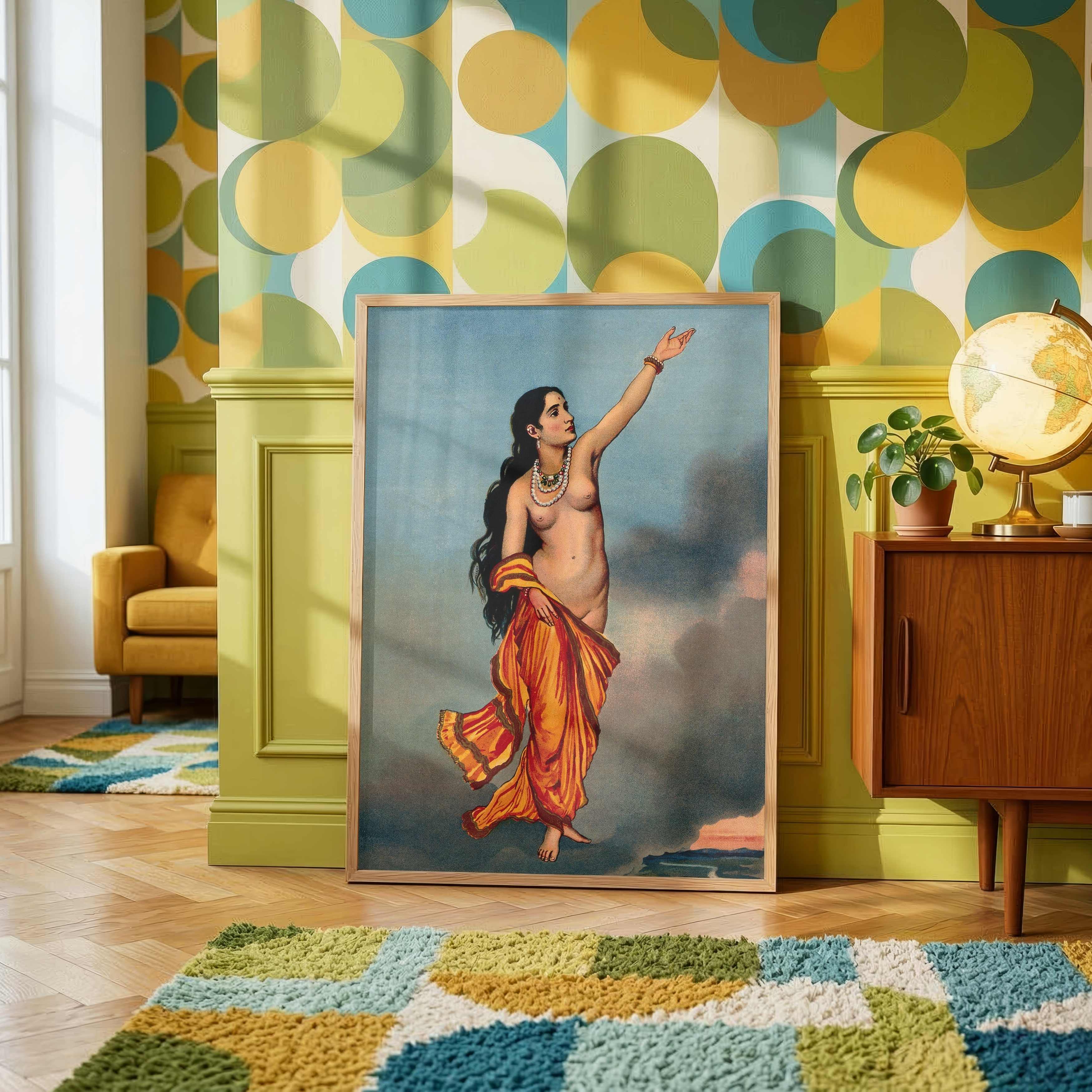 Celestial Nymph Painting by Raja Ravi Varma | Spiritual Wall Art for Living Room | Giclée Print 2 : 3 Vertical Premium Wall Art Canvas by MeriDeewar