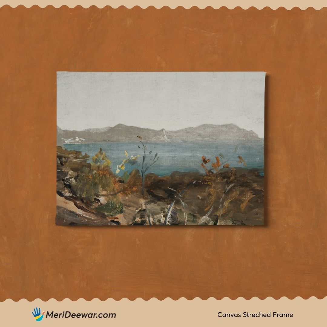 Cerulean Lake Vintage Waterscape Painting 3 : 4 Horizontal New Premium Wall Art Canvas by MeriDeewar