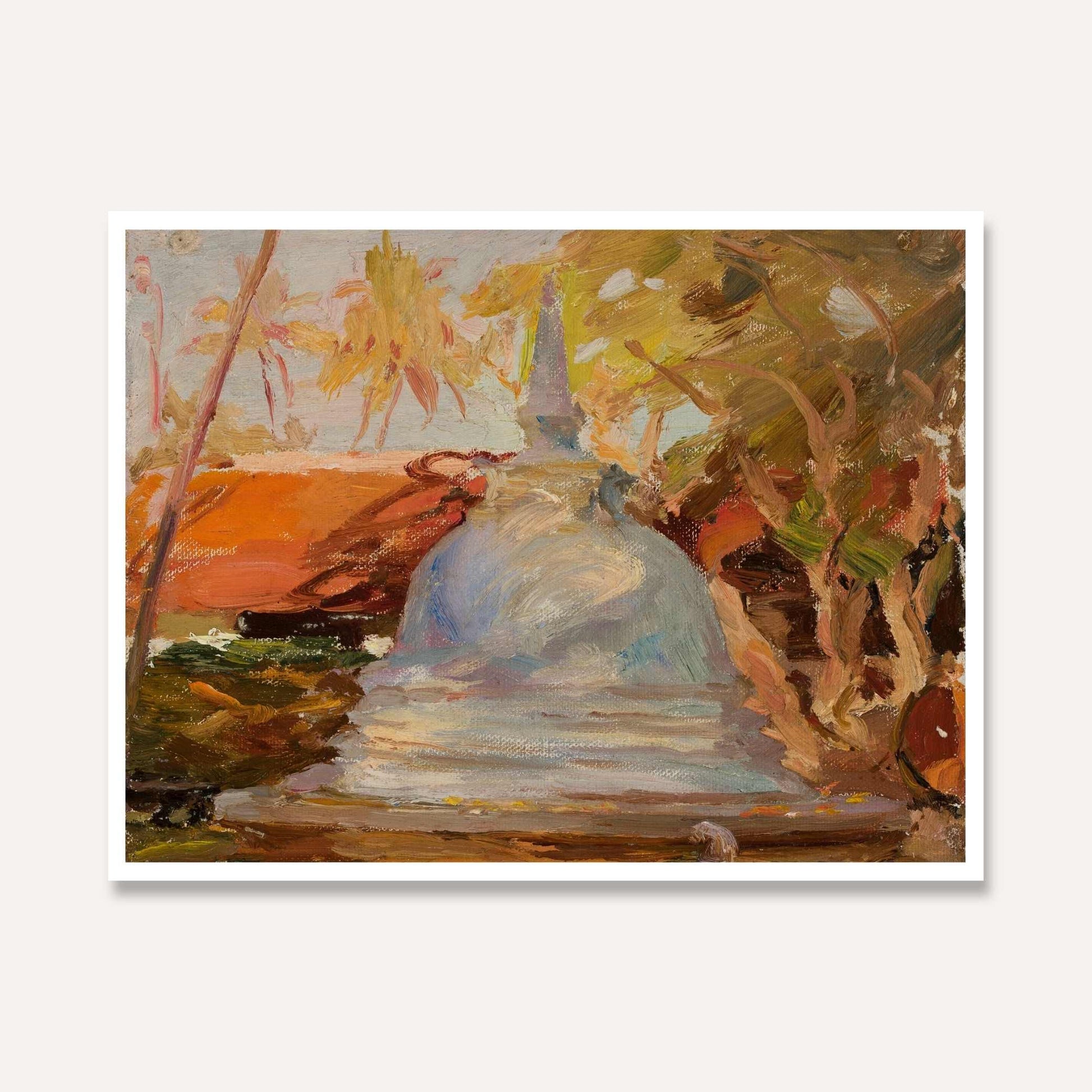 Ceylon Buddhist Temple Oil Painting | Horizontal Framed Print 4 : 3 Horizontal Premium Wall Art Canvas by MeriDeewar