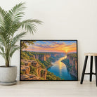 Chambal Canyon | Sunset  Indian River Landscape Gallery Wrap Canvas Curate Black Premium Wall Art Canvas by MeriDeewar