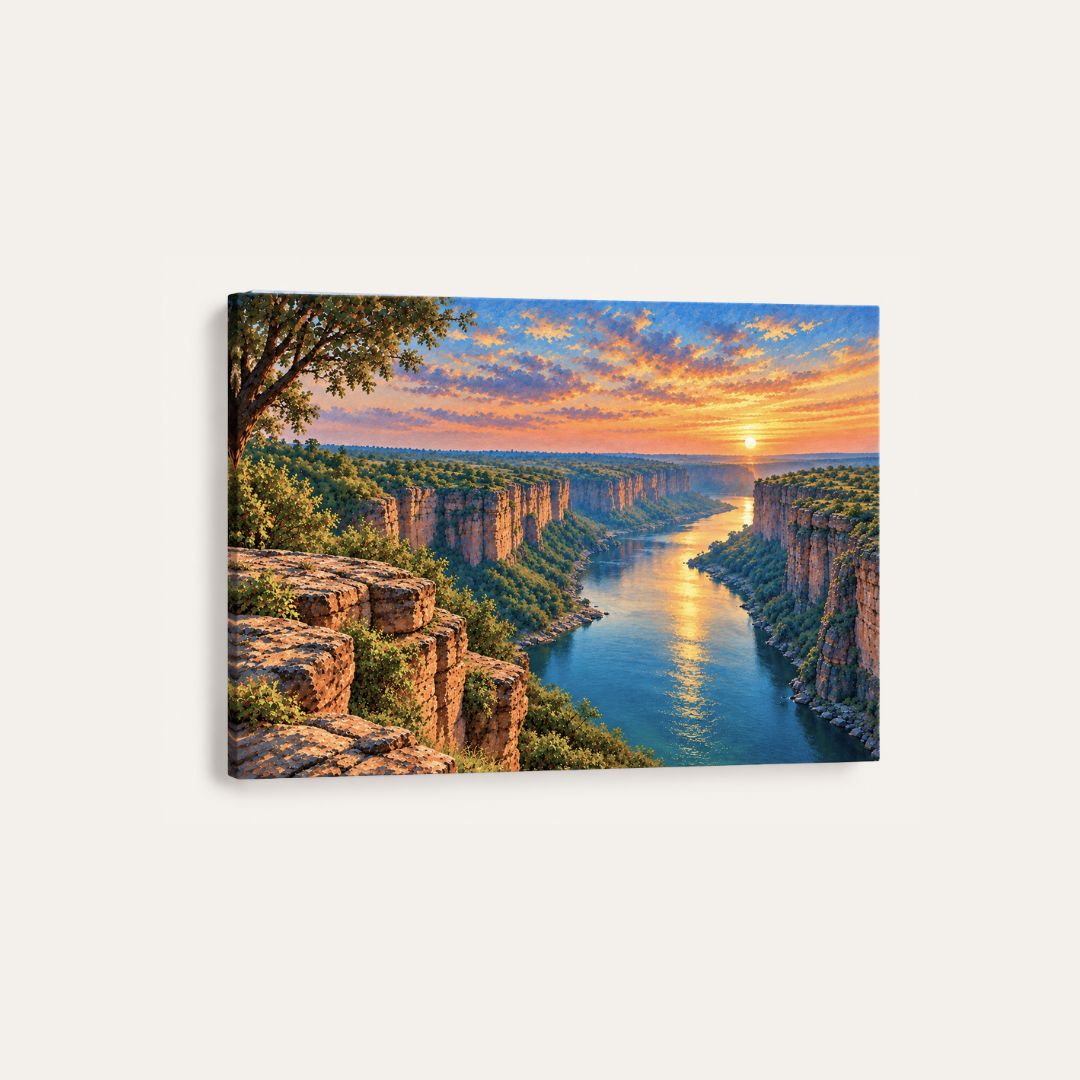Chambal Canyon | Sunset  Indian River Landscape Gallery Wrap Canvas Curate Premium Wall Art Canvas by MeriDeewar