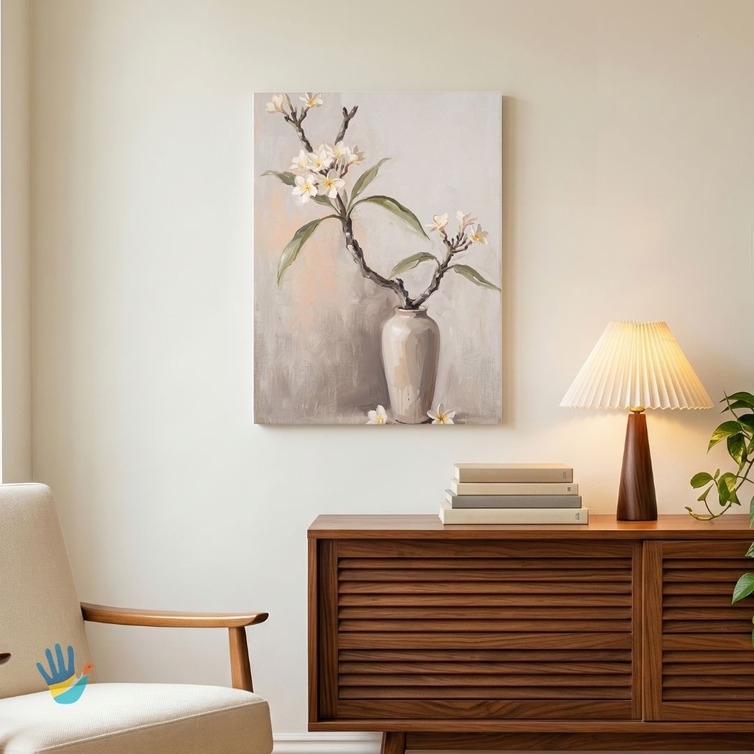 Champa Branch | Frangipani Still Life Wall Art 2 : 3 Vertical Premium Wall Art Canvas by MeriDeewar
