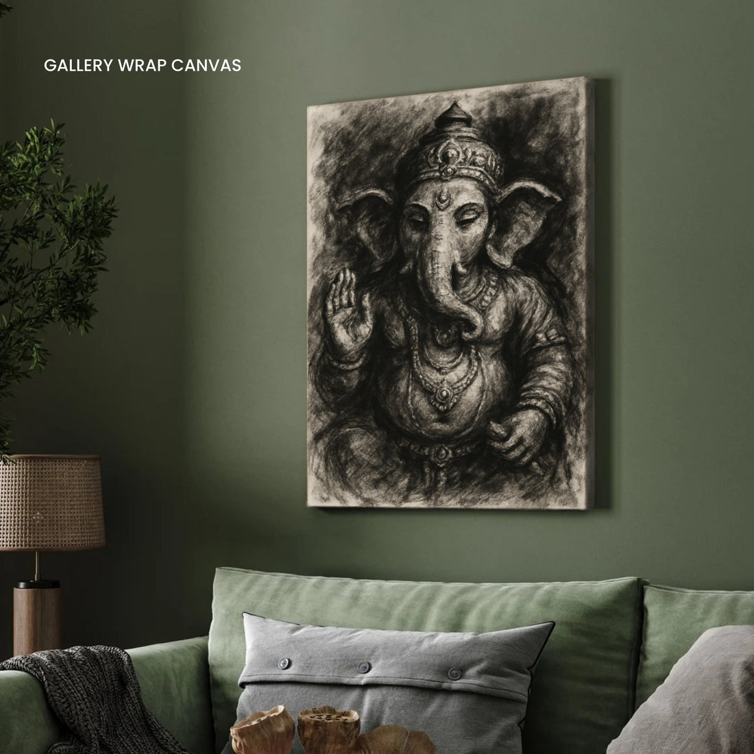 Charcoal Ganesha Wall Art – Monochrome Spiritual Sketch 3 : 4.2 Vertical Premium Wall Art Canvas by MeriDeewar