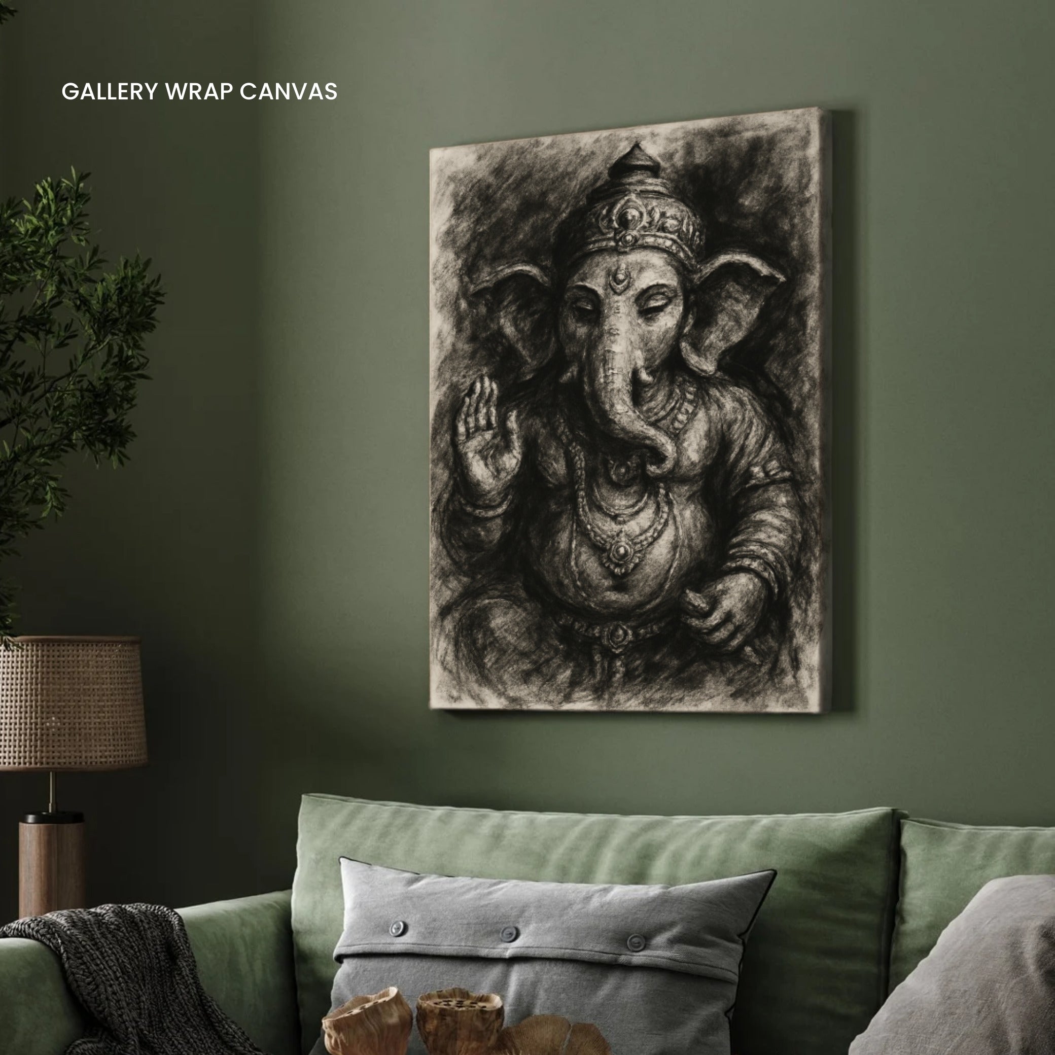 Charcoal Ganesha Wall Art – Monochrome Spiritual Sketch 3 : 4.2 Vertical Premium Wall Art Canvas by MeriDeewar