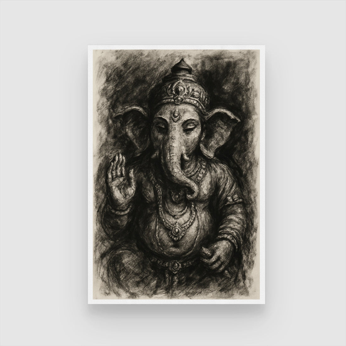 Charcoal Ganesha Wall Art – Monochrome Spiritual Sketch 3 : 4.2 Vertical Premium Wall Art Canvas by MeriDeewar