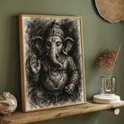 Charcoal Ganesha Wall Art – Monochrome Spiritual Sketch 3 : 4.2 Vertical Premium Wall Art Canvas by MeriDeewar