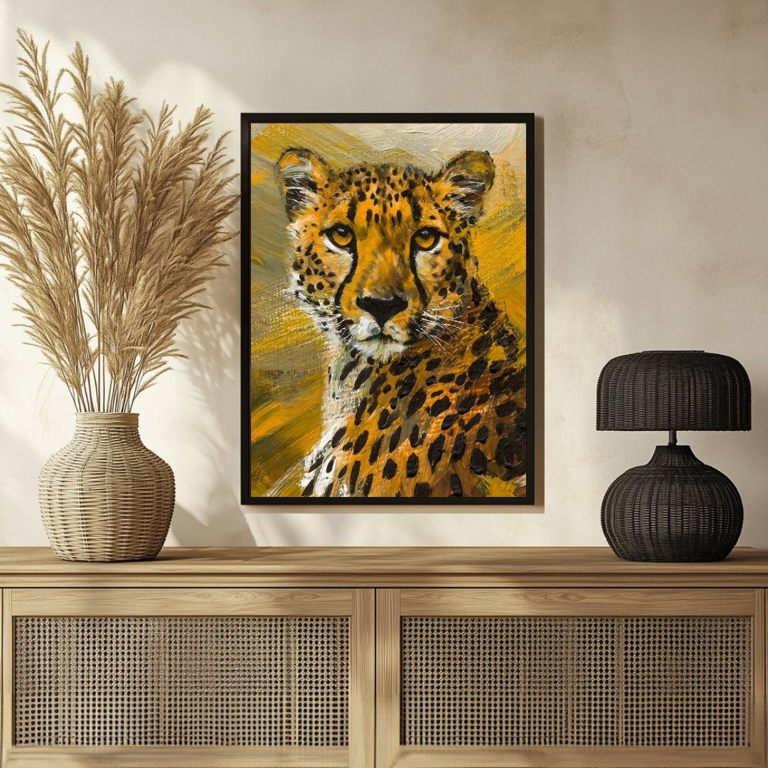 Cheetah Abstract Art - Bold Wildlife Decor 3 : 4 Vertical New Premium Wall Art Canvas by MeriDeewar