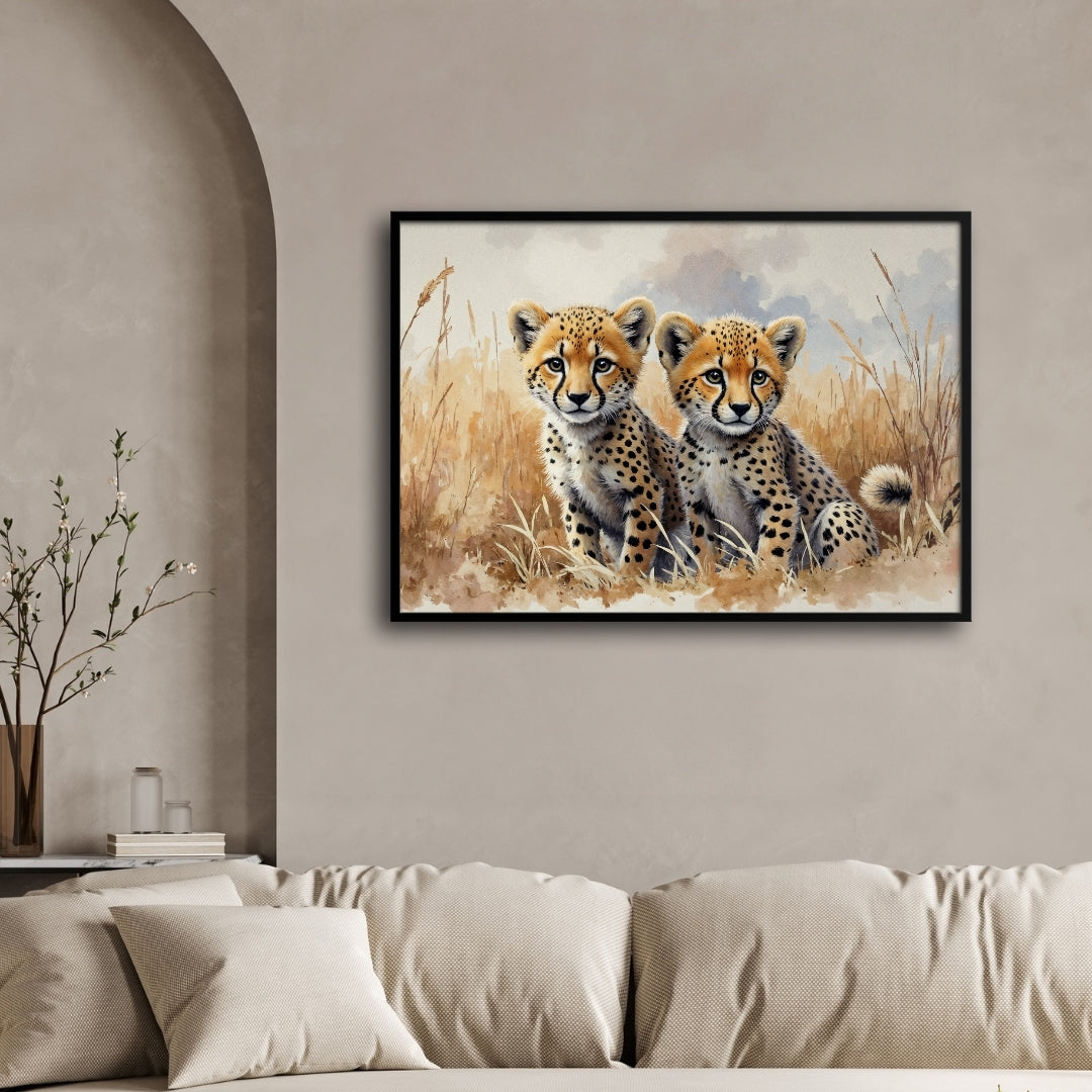 Cheetah Cubs — Wildlife Canvas Wall Art 2 : 3 Horizontal Premium Wall Art Canvas by MeriDeewar
