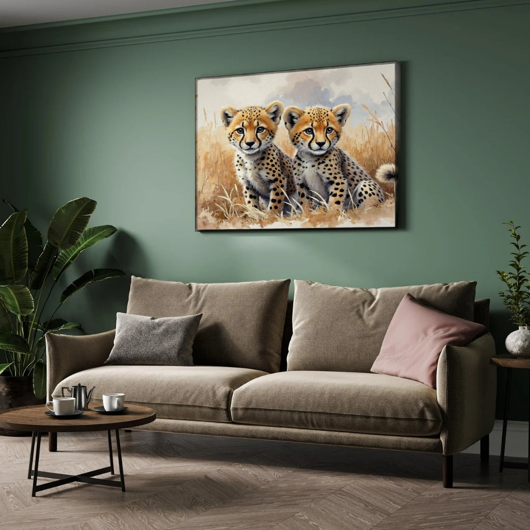 Cheetah Cubs — Wildlife Canvas Wall Art 2 : 3 Horizontal Premium Wall Art Canvas by MeriDeewar