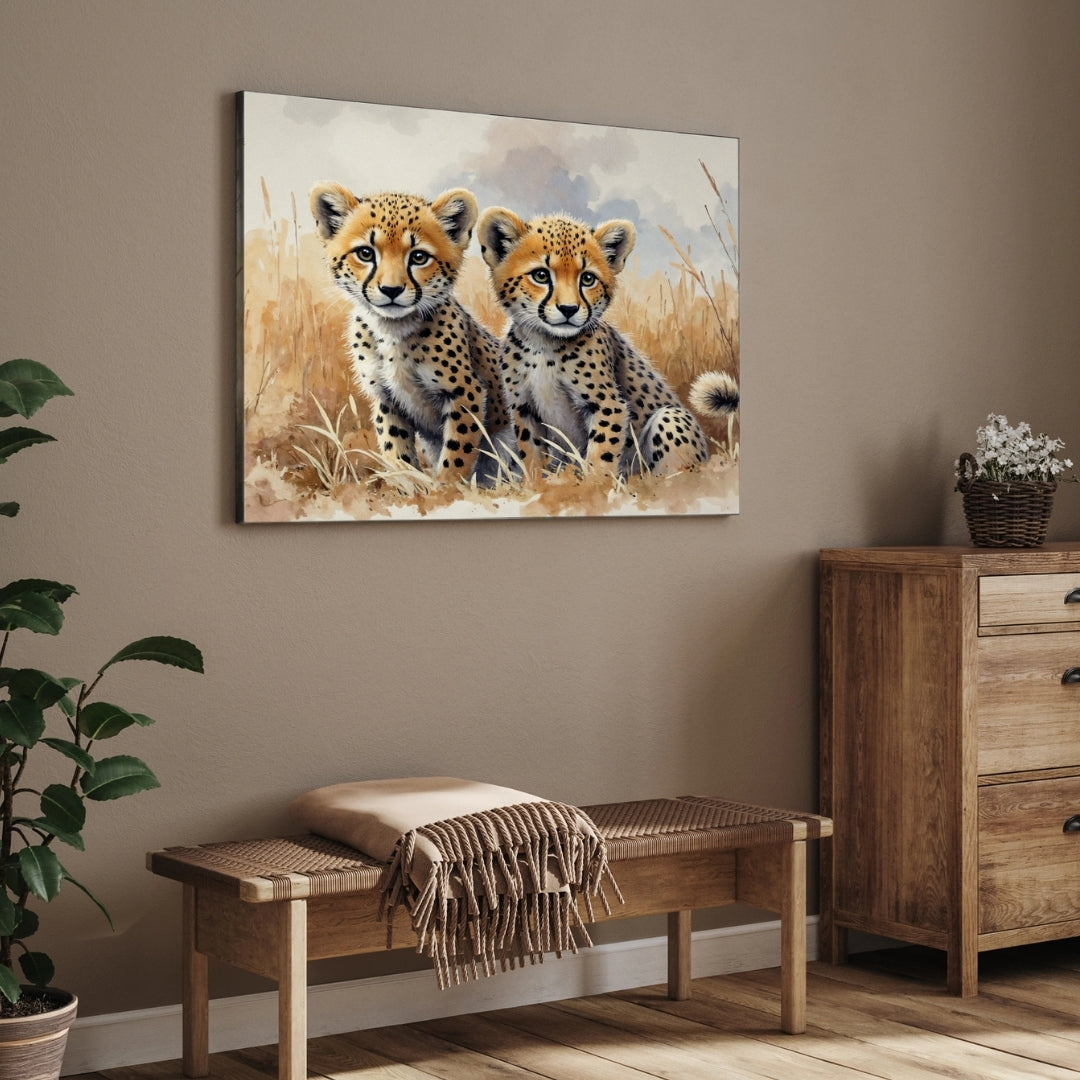 Cheetah Cubs — Wildlife Canvas Wall Art 2 : 3 Horizontal Premium Wall Art Canvas by MeriDeewar