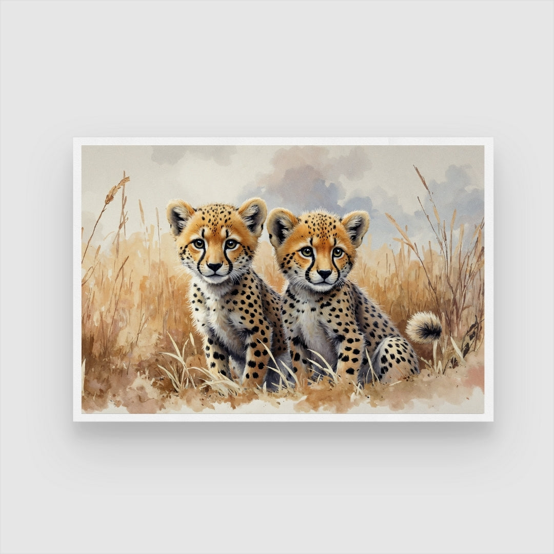 Cheetah Cubs — Wildlife Canvas Wall Art 2 : 3 Horizontal Premium Wall Art Canvas by MeriDeewar