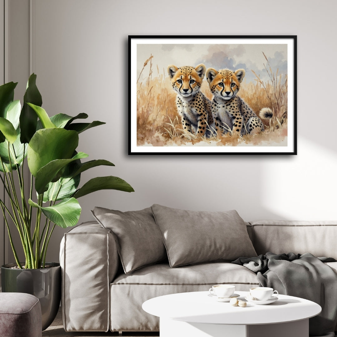 Cheetah Cubs — Wildlife Canvas Wall Art 2 : 3 Horizontal Premium Wall Art Canvas by MeriDeewar
