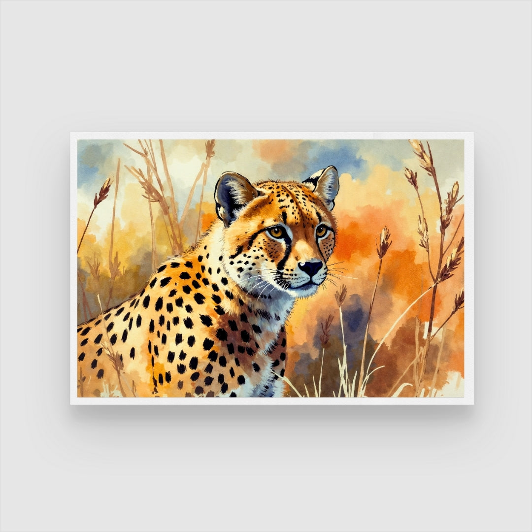 Cheetah in the Wild Canvas Wall Art – Wildlife Nature Painting 2 : 3 Horizontal Premium Wall Art Canvas by MeriDeewar