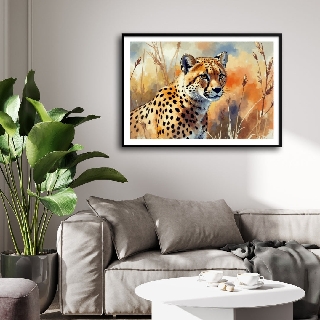 Cheetah in the Wild Canvas Wall Art – Wildlife Nature Painting 2 : 3 Horizontal Premium Wall Art Canvas by MeriDeewar