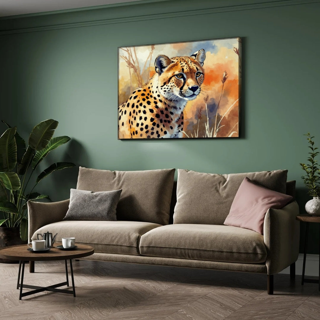 Cheetah in the Wild Canvas Wall Art – Wildlife Nature Painting 2 : 3 Horizontal Premium Wall Art Canvas by MeriDeewar