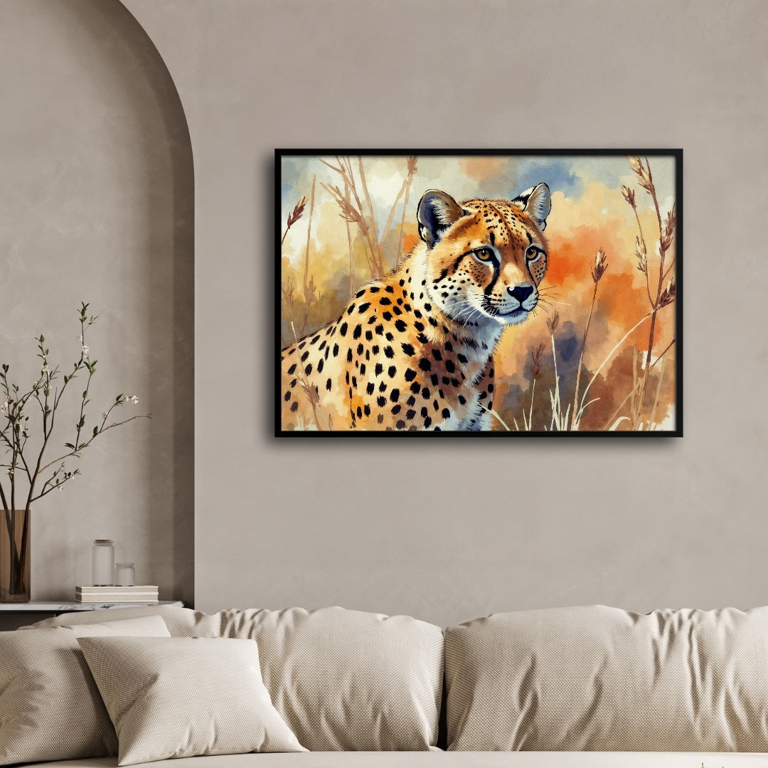 Cheetah in the Wild Canvas Wall Art – Wildlife Nature Painting 2 : 3 Horizontal Premium Wall Art Canvas by MeriDeewar