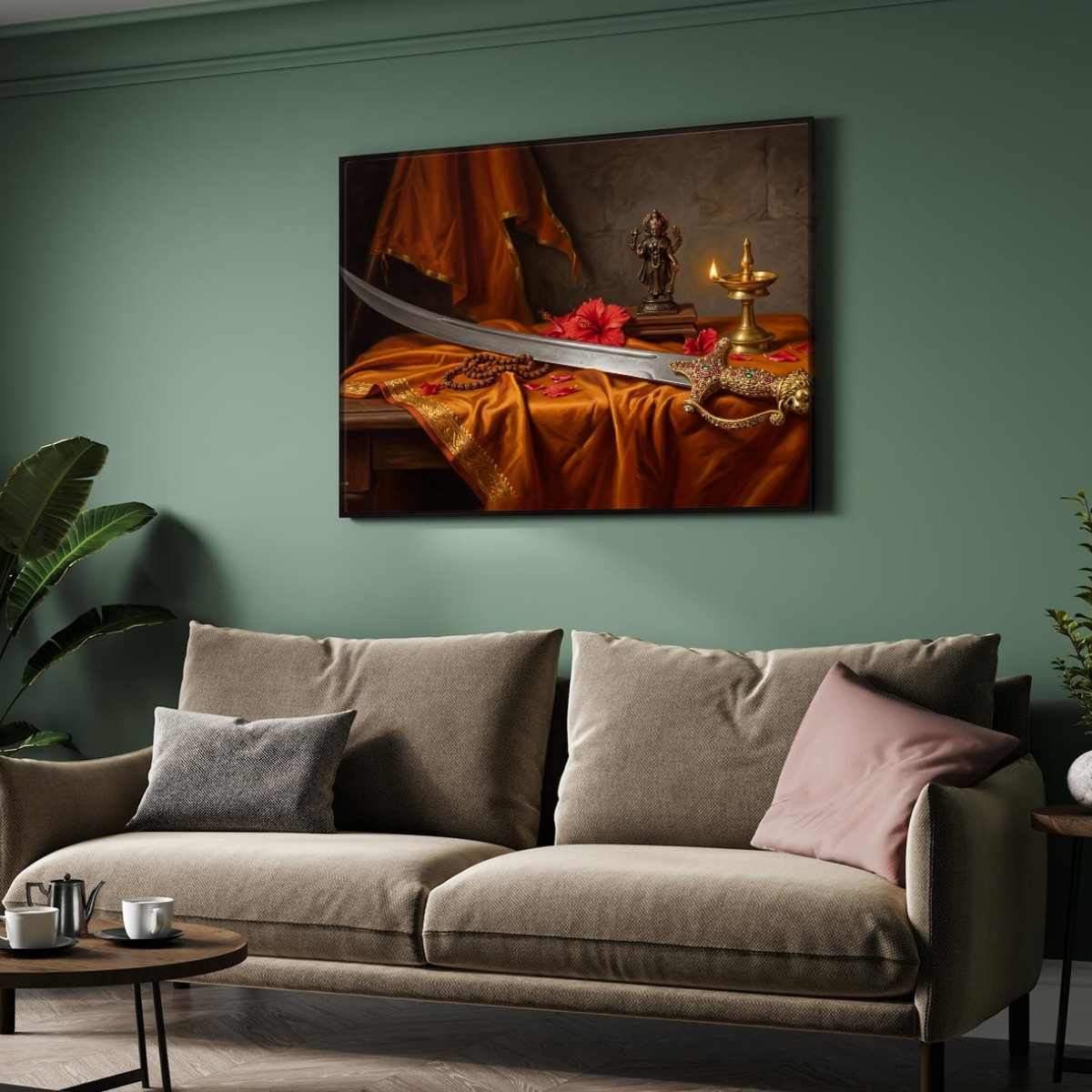 Chhatrapati Shivaji Maharaj Bhavani Talwar Painting | Horizontal Black Framed Wall Art 3 : 2 Horizontal Premium Wall Art Canvas by MeriDeewar