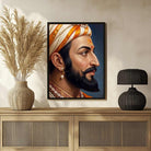 Chhatrapati Shivaji Maharaj Classic Close-Up Profile Portrait Painting | Vertical Maratha Heritage Black Framed Wall Art 3 : 4 Vertical Premium Wall Art Canvas by MeriDeewar