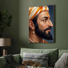 Chhatrapati Shivaji Maharaj Classic Close-Up Profile Portrait Painting | Vertical Maratha Heritage Black Framed Wall Art 3 : 4 Vertical Premium Wall Art Canvas by MeriDeewar