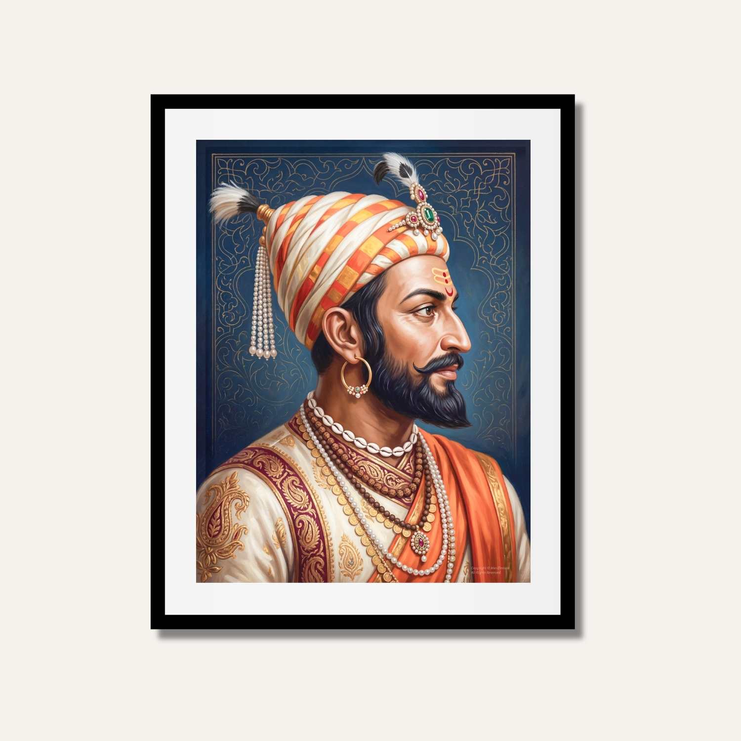 Chhatrapati Shivaji Maharaj Classic Profile Portrait Painting | Vertical Black Framed Wall Art 3 : 4 Vertical Premium Wall Art Canvas by MeriDeewar