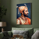 Chhatrapati Shivaji Maharaj Classic Profile Portrait Painting | Vertical Black Framed Wall Art 3 : 4 Vertical Premium Wall Art Canvas by MeriDeewar
