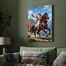 Chhatrapati Shivaji Maharaj Equestrian Battlefield Painting | Vertical Black Framed Wall Art 2 : 3 Vertical Premium Wall Art Canvas by MeriDeewar