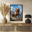 Chhatrapati Shivaji Maharaj Equestrian Battlefield Painting | Vertical Black Framed Wall Art 2 : 3 Vertical Premium Wall Art Canvas by MeriDeewar
