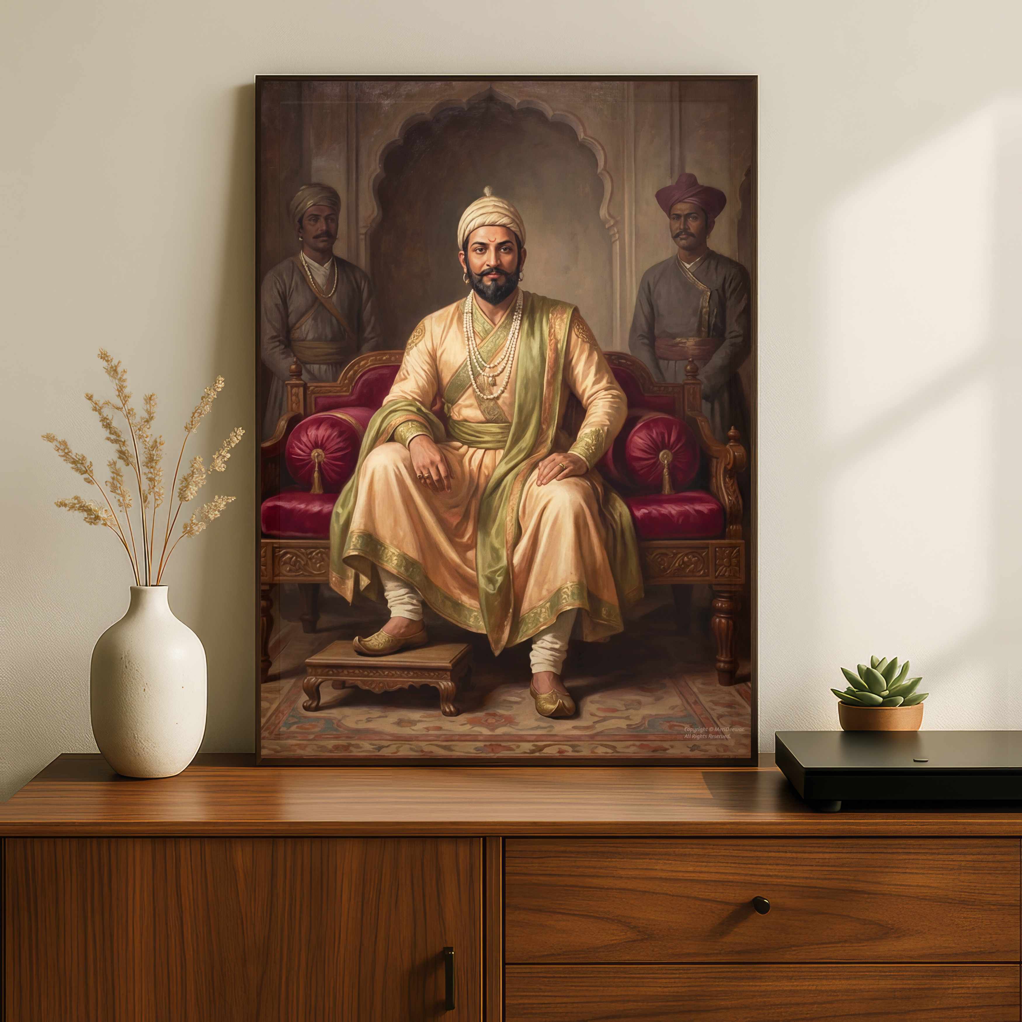 Chhatrapati Shivaji Maharaj Imperial Court Portrait | Vertical Borderless Art Frame Poster Premium Wall Art Canvas by MeriDeewar