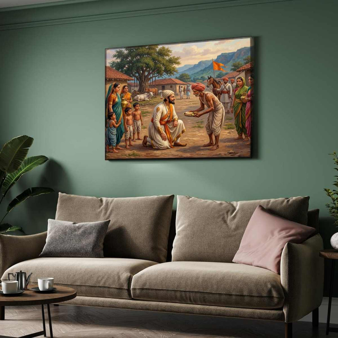 Chhatrapati Shivaji Maharaj in Village Folk Painting | Horizontal  Black Framed Wall Art 3 : 2 Horizontal Premium Wall Art Canvas by MeriDeewar