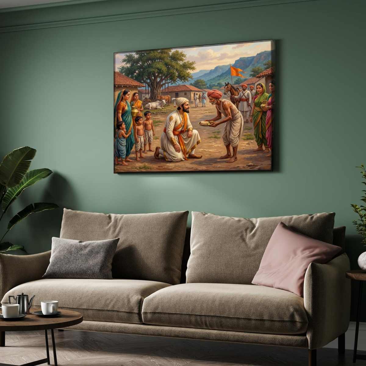 Chhatrapati Shivaji Maharaj in Village Folk Painting | Horizontal  Black Framed Wall Art 3 : 2 Horizontal Premium Wall Art Canvas by MeriDeewar