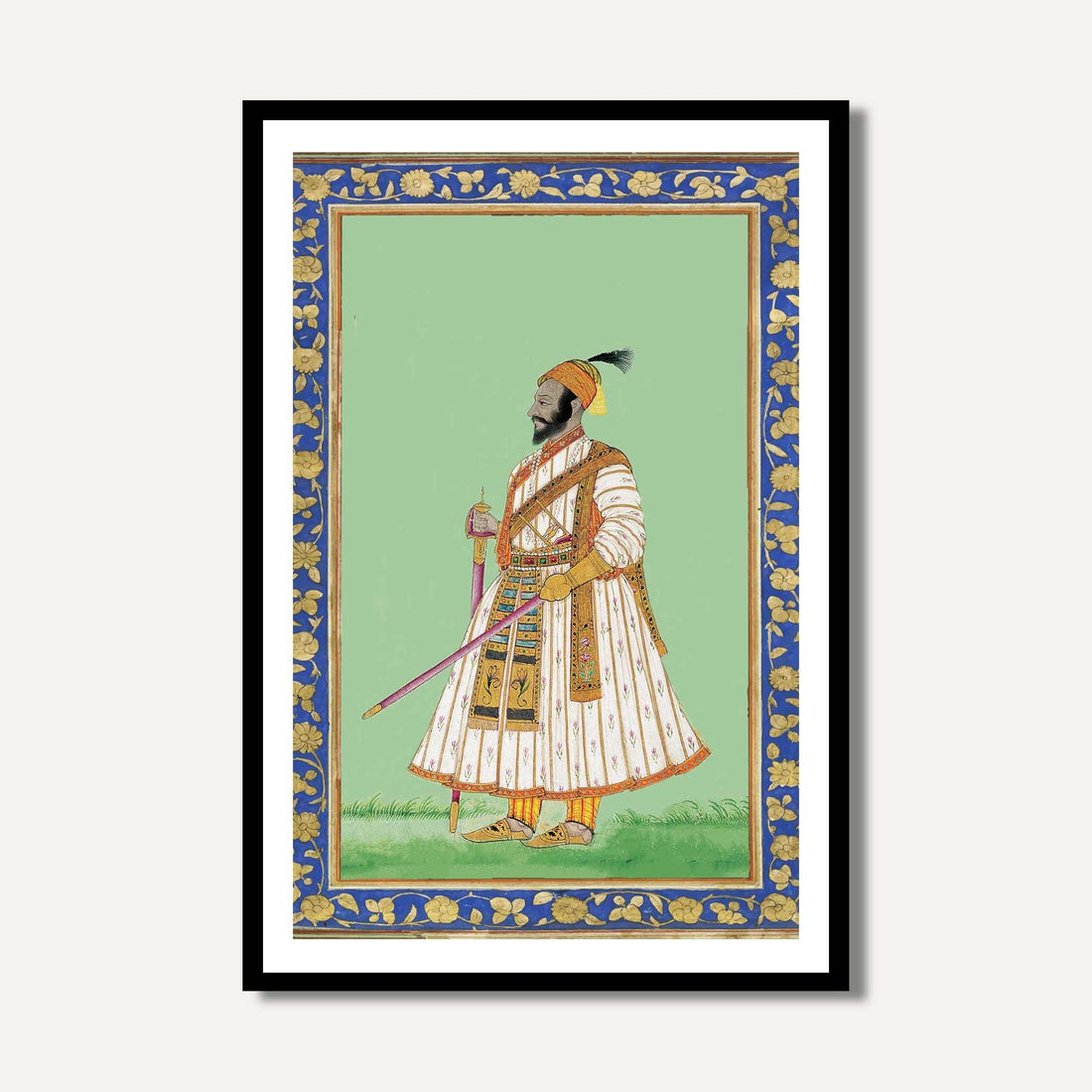 Chhatrapati Shivaji Maharaj Mughal Style Portrait | Royal Maratha King Art | Giclée Fine Art Print 2 : 3 Vertical Premium Wall Art Canvas by MeriDeewar