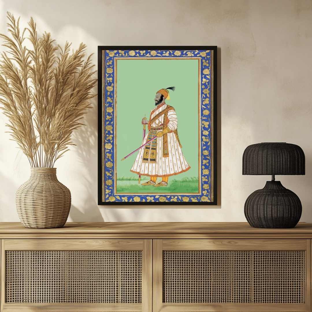 Chhatrapati Shivaji Maharaj Mughal Style Portrait | Royal Maratha King Art | Giclée Fine Art Print 2 : 3 Vertical Premium Wall Art Canvas by MeriDeewar