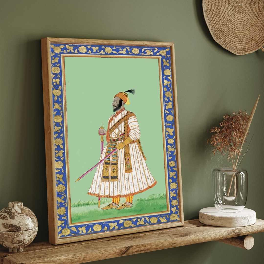 Chhatrapati Shivaji Maharaj Mughal Style Portrait | Royal Maratha King Art | Giclée Fine Art Print 2 : 3 Vertical Premium Wall Art Canvas by MeriDeewar