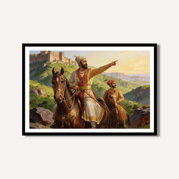 Chhatrapati Shivaji Maharaj on Horseback Wall Art | Classical Oil Painting Print 3 : 2 Horizontal Premium Wall Art Canvas by MeriDeewar