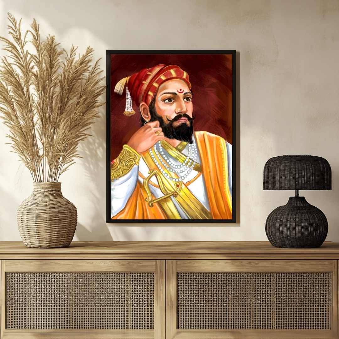 Chhatrapati Shivaji Maharaj Painting for Living Room | Maratha Warrior King Wall Art 3 : 4 Vertical Premium Wall Art Canvas by MeriDeewar