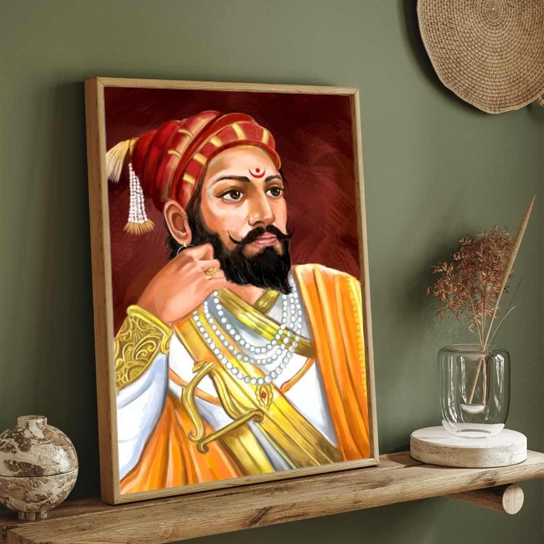 Chhatrapati Shivaji Maharaj Painting for Living Room | Maratha Warrior King Wall Art 3 : 4 Vertical Premium Wall Art Canvas by MeriDeewar