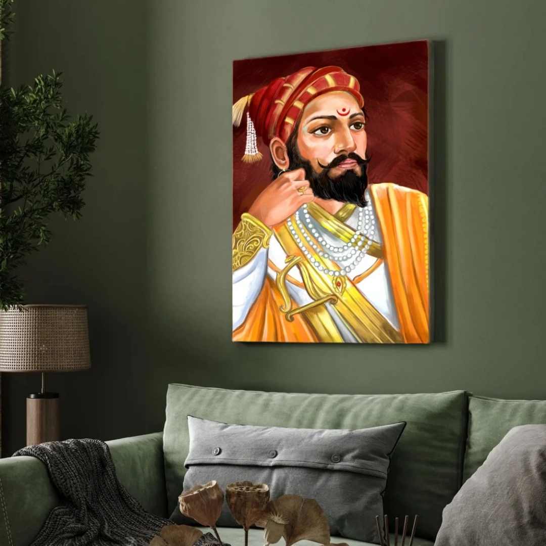 Chhatrapati Shivaji Maharaj Painting for Living Room | Maratha Warrior King Wall Art 3 : 4 Vertical Premium Wall Art Canvas by MeriDeewar