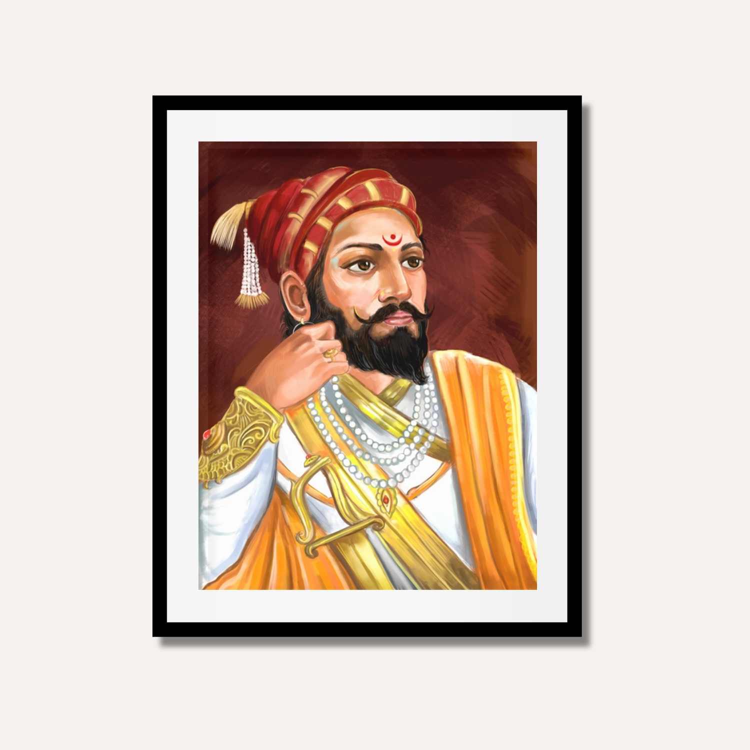 Chhatrapati Shivaji Maharaj Painting for Living Room | Maratha Warrior King Wall Art 3 : 4 Vertical Premium Wall Art Canvas by MeriDeewar