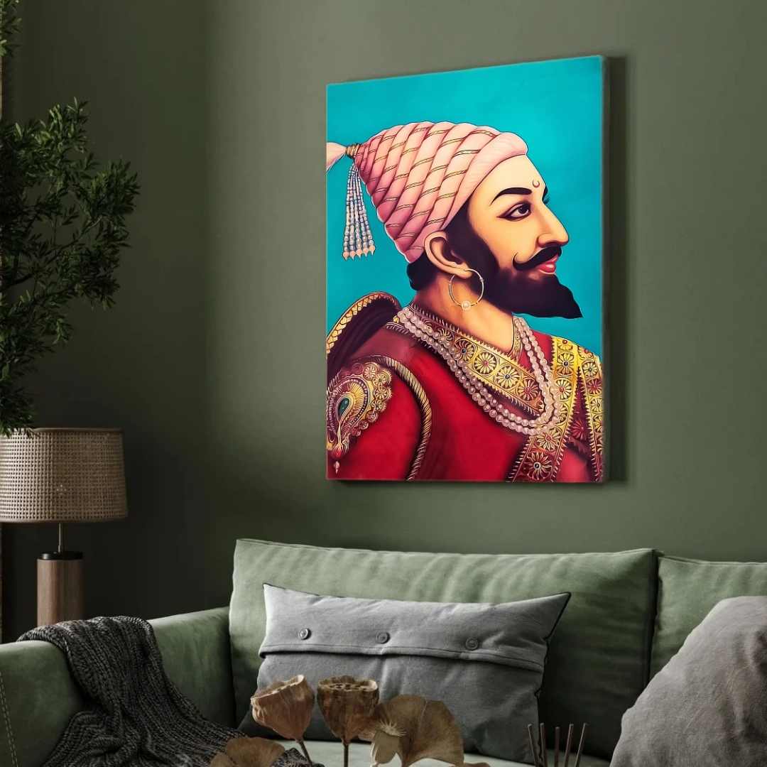 Chhatrapati Shivaji Maharaj Painting for Living Room | Royal Maratha Wall Art | Framed Print 3 : 4 Vertical Premium Wall Art Canvas by MeriDeewar