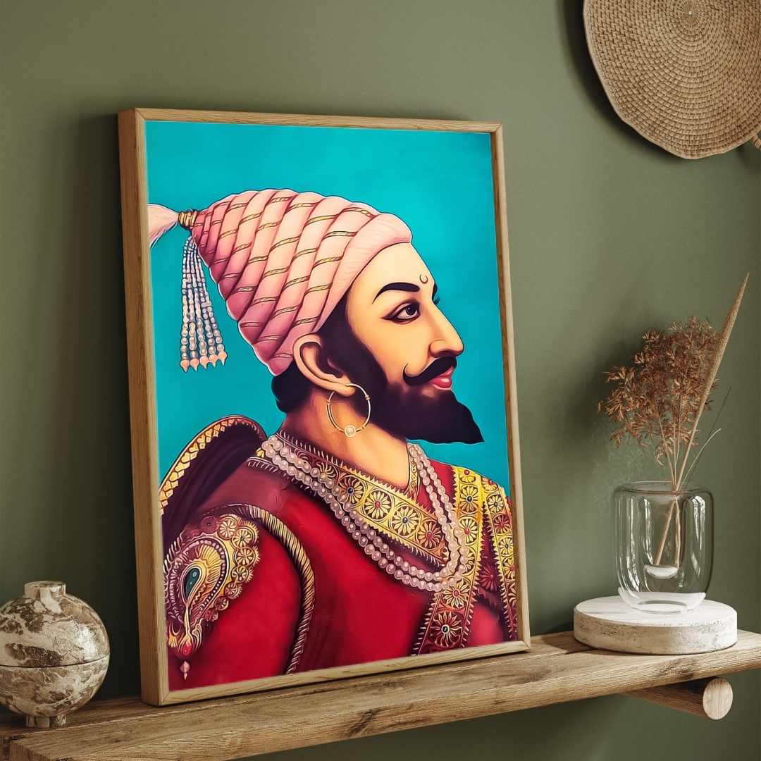 Chhatrapati Shivaji Maharaj Painting for Living Room | Royal Maratha Wall Art | Framed Print 3 : 4 Vertical Premium Wall Art Canvas by MeriDeewar