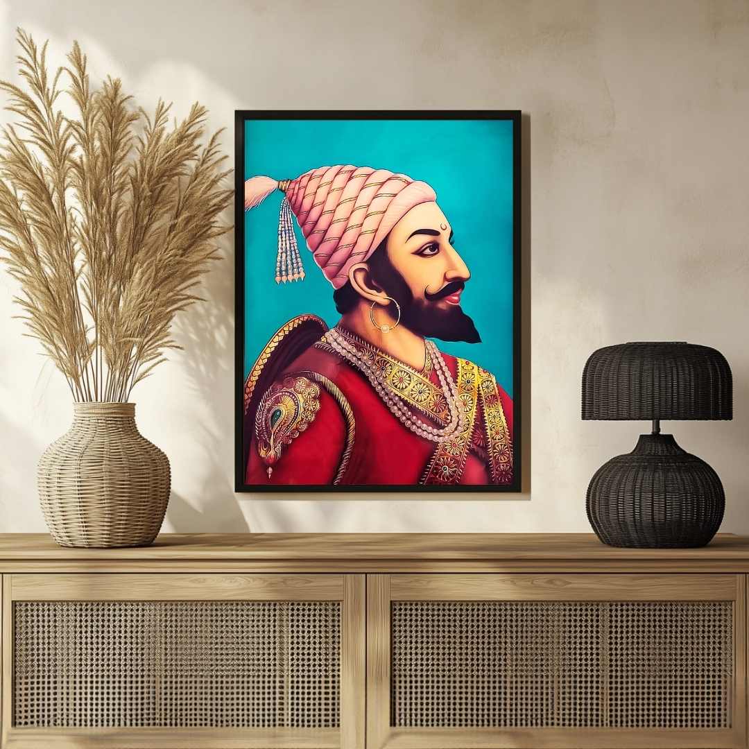Chhatrapati Shivaji Maharaj Painting for Living Room | Royal Maratha Wall Art | Framed Print 3 : 4 Vertical Premium Wall Art Canvas by MeriDeewar