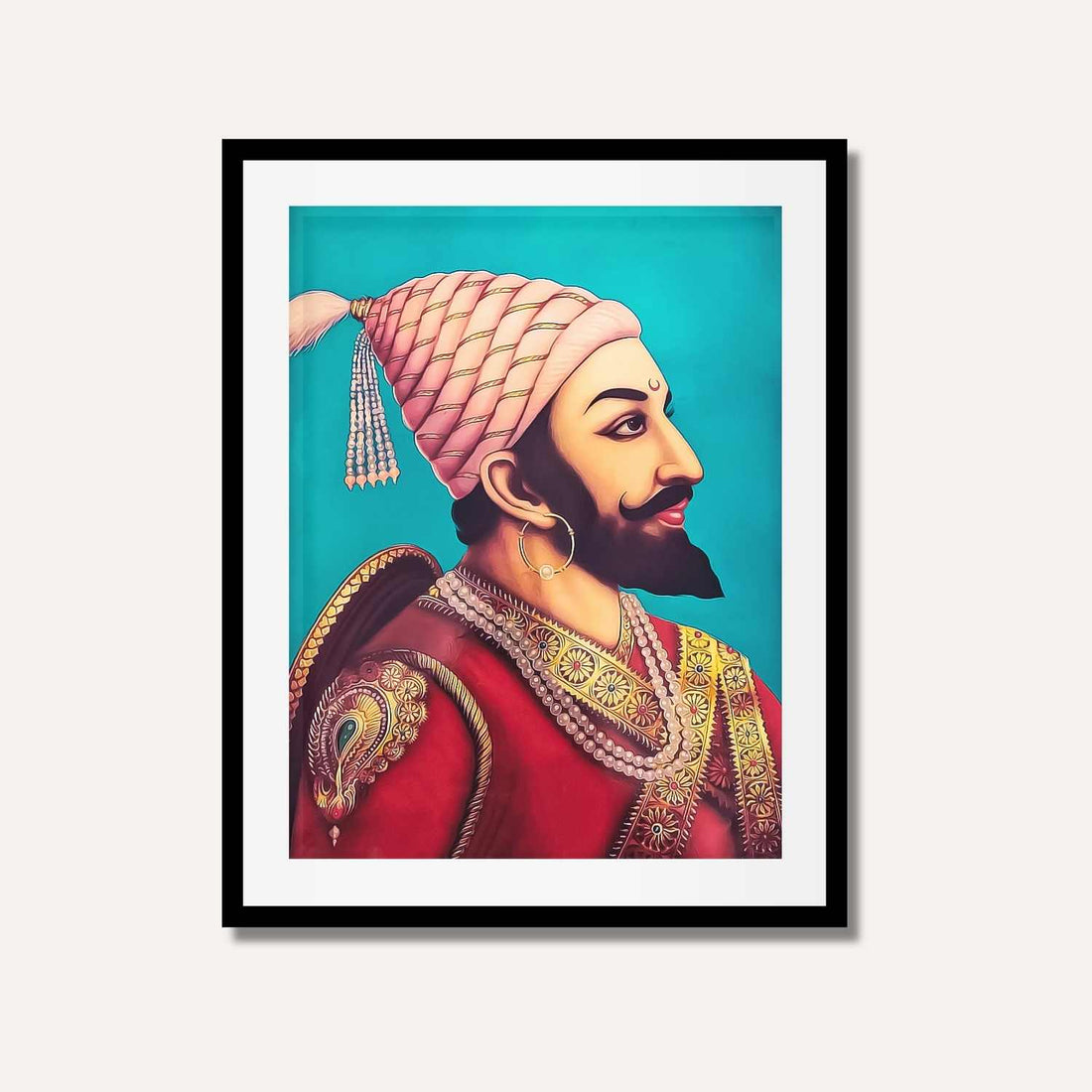 Chhatrapati Shivaji Maharaj Painting for Living Room | Royal Maratha Wall Art | Framed Print 3 : 4 Vertical Premium Wall Art Canvas by MeriDeewar