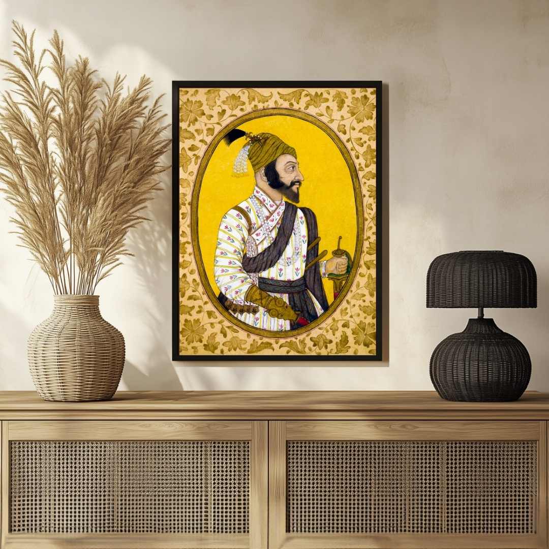 Chhatrapati Shivaji Maharaj Portrait | Maratha Emperor Miniature Style Giclée Fine Art Print 3 : 4 Vertical New Premium Wall Art Canvas by MeriDeewar