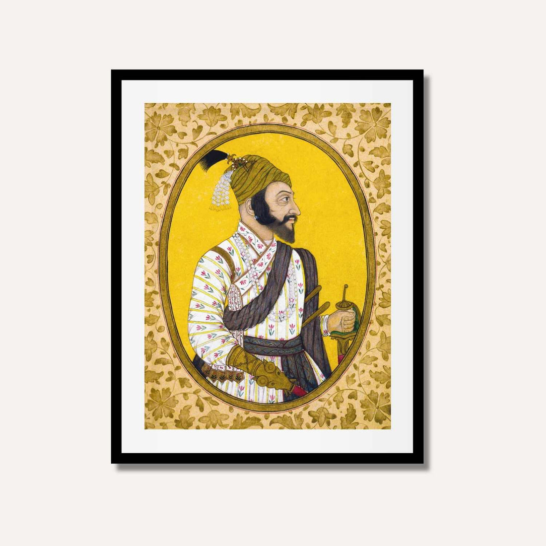 Chhatrapati Shivaji Maharaj Portrait | Maratha Emperor Miniature Style Giclée Fine Art Print 3 : 4 Vertical New Premium Wall Art Canvas by MeriDeewar