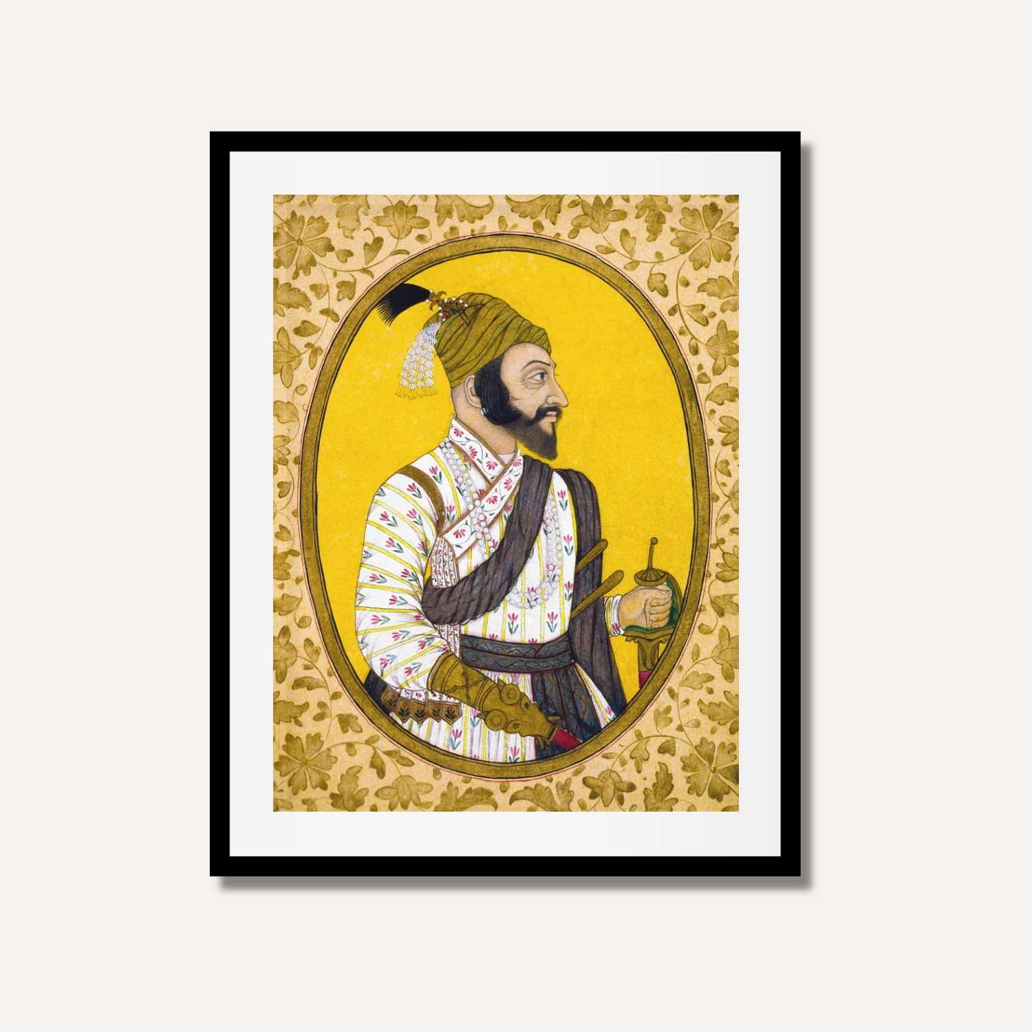 Chhatrapati Shivaji Maharaj Portrait | Maratha Emperor Miniature Style Giclée Fine Art Print 3 : 4 Vertical New Premium Wall Art Canvas by MeriDeewar