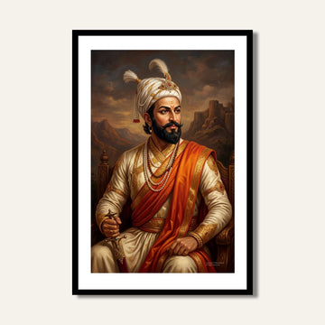 Chhatrapati Shivaji Maharaj Portrait Painting | Vertical Black Framed Wall Art 2 : 3 Vertical Premium Wall Art Canvas by MeriDeewar