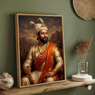 Chhatrapati Shivaji Maharaj Portrait Painting | Vertical Black Framed Wall Art 2 : 3 Vertical Premium Wall Art Canvas by MeriDeewar