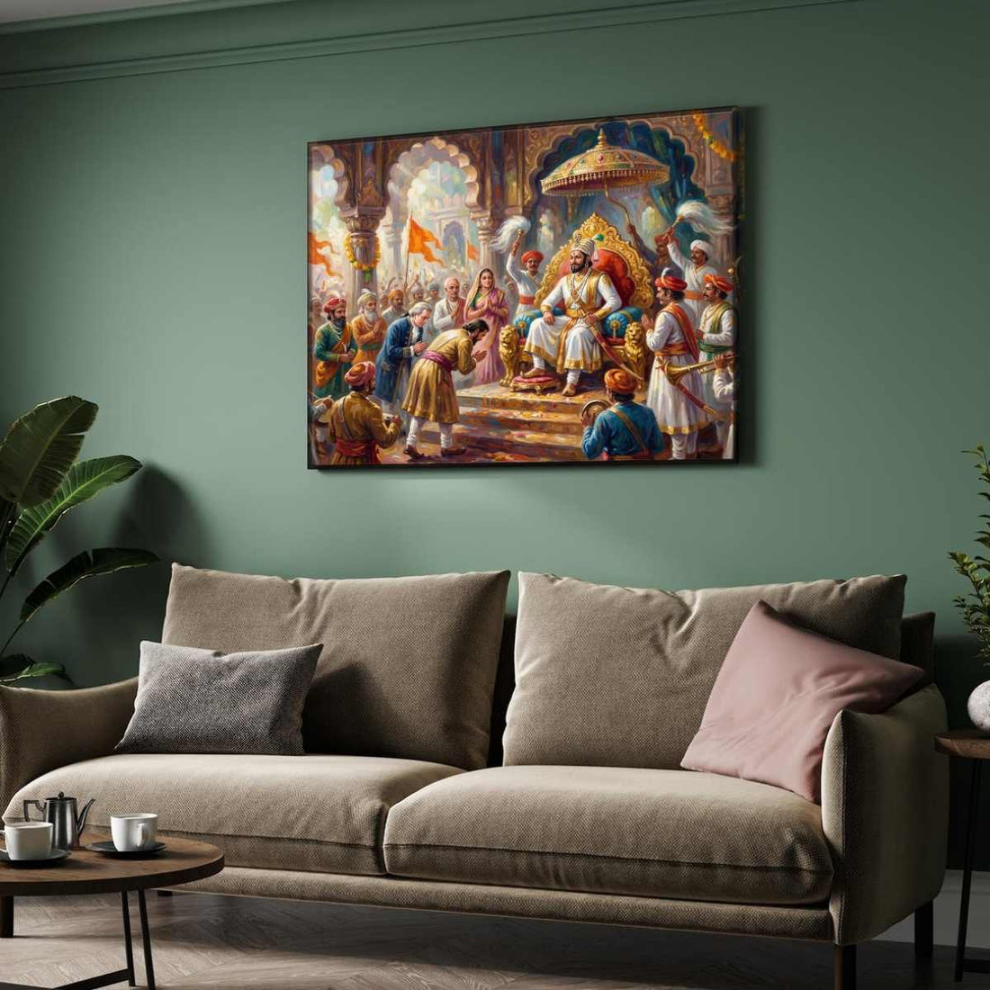Chhatrapati Shivaji Maharaj Rajyabhishek Painting | Horizontal Black Framed Wall Art 3 : 2 Horizontal Premium Wall Art Canvas by MeriDeewar