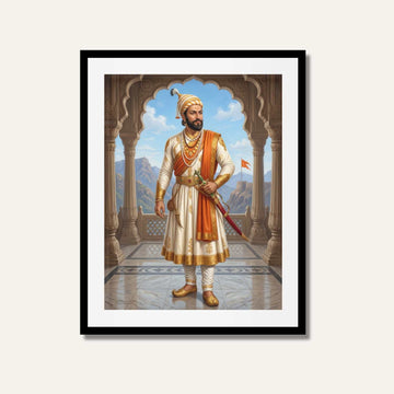 Chhatrapati Shivaji Maharaj Regal Portrait Painting | Vertical Black Framed Wall Art 3 : 4 Vertical Premium Wall Art Canvas by MeriDeewar